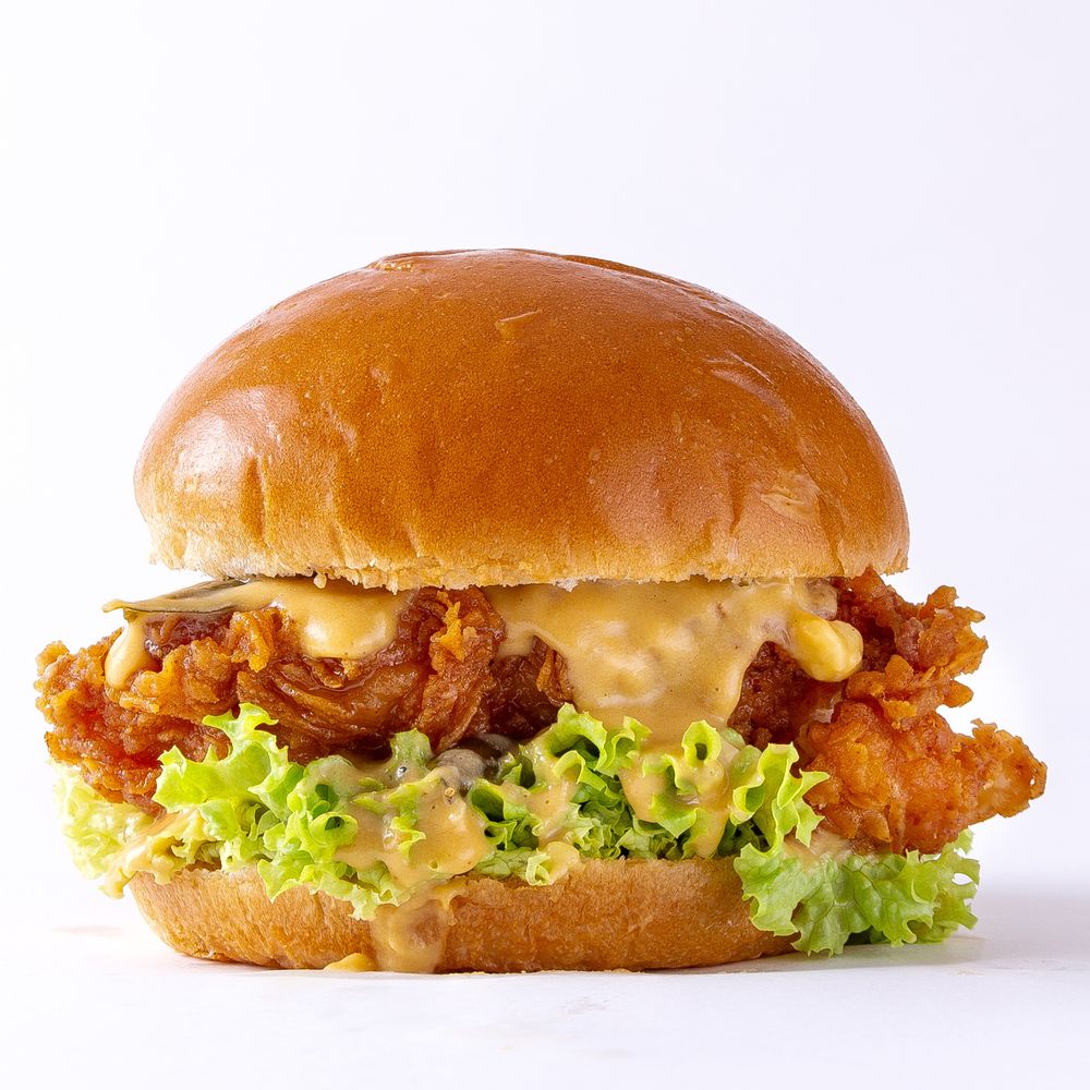 Supernomms salted egg pressure-fried chicken burger